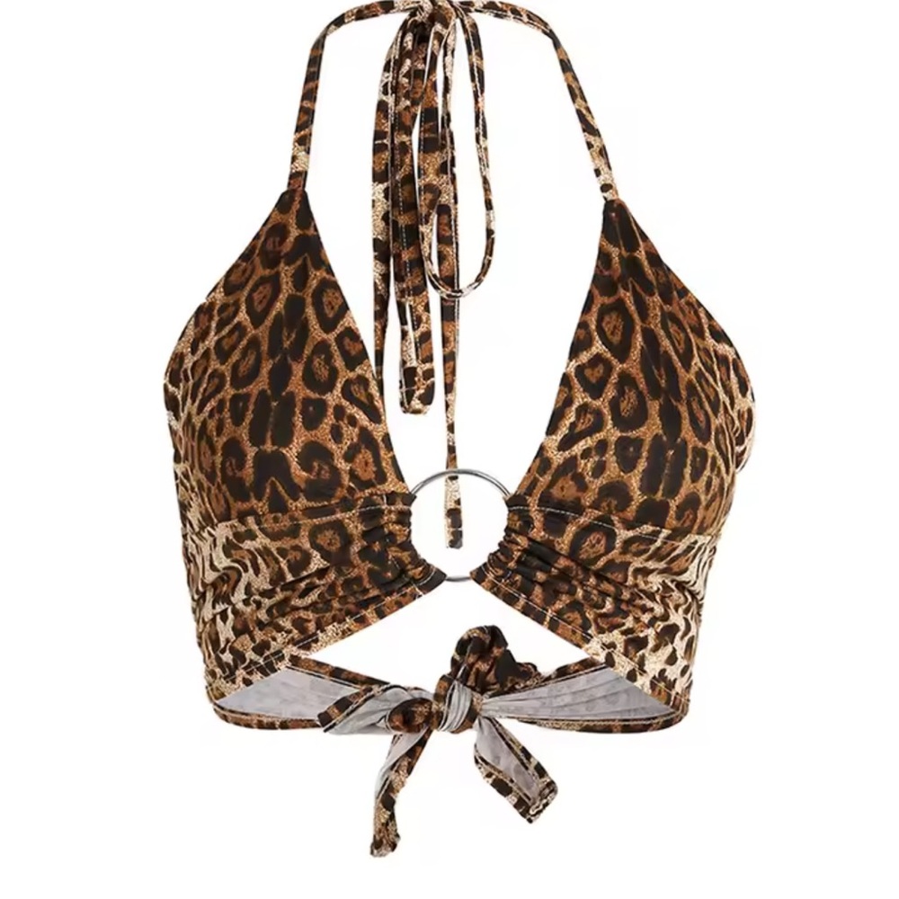 Leopard Print Halter Swim Top - Brown. Never worn brand new no tags